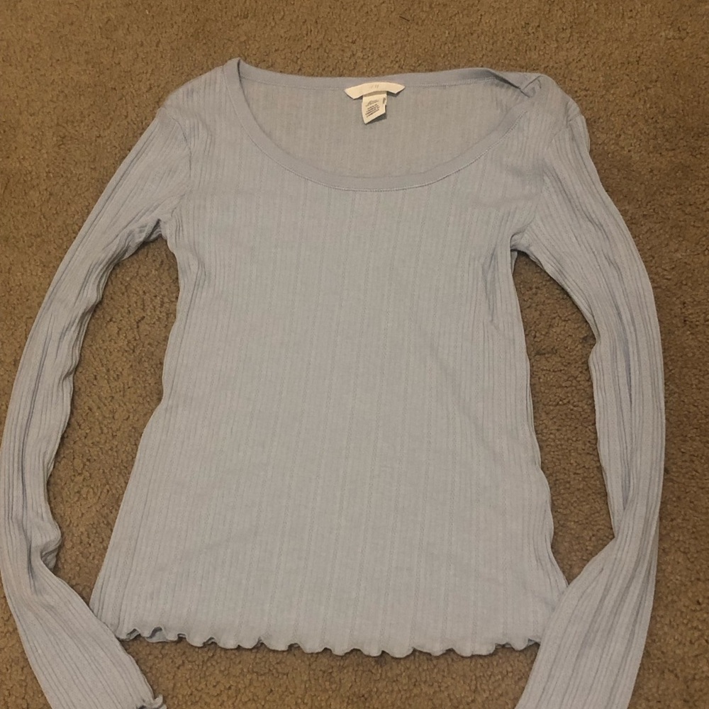 Light Blue Ribbed Long Sleeve Top - H&M